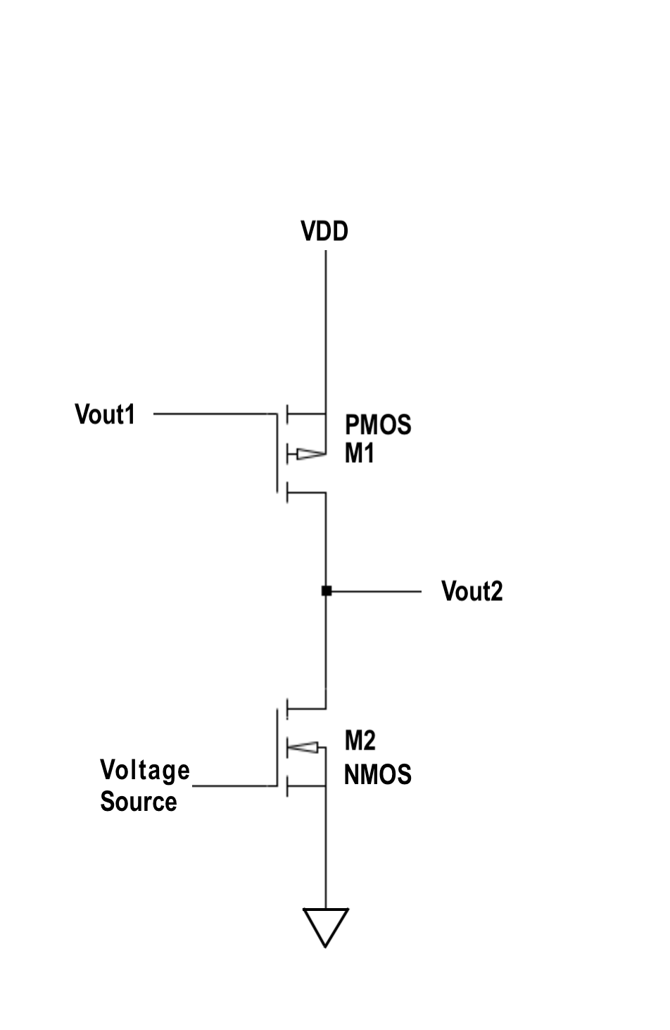 Vout1
Voltage
Source
VDD
PMOS
M1
M2
NMOS
Vout2
