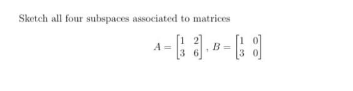 Sketch all four subspaces associated to matrices
1
A
3 6
21
3 0
