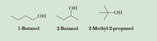 OH
OH
OH
1-Butanol
2-Butanol
2-Methyl-2-propanol

