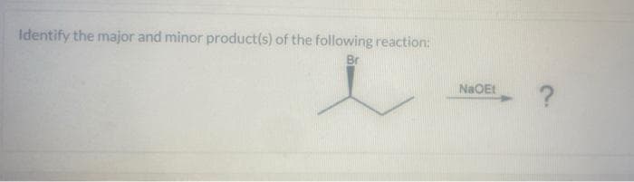 Identify the major and minor product(s) of the following reaction:
Br
NaOEt
?