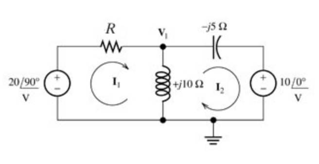 20/90° +
V
R
Μ
0000
+j10 Ω
-j5 Ω
Η
+10/0⁰
V