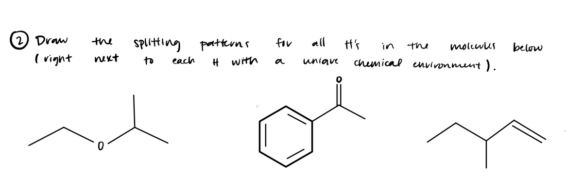 (2) Draw
(right
the
next
splitting patterns
to
H
with
each
for
a
all
unique
It's
in
chemical
the
molecules
environment).
below