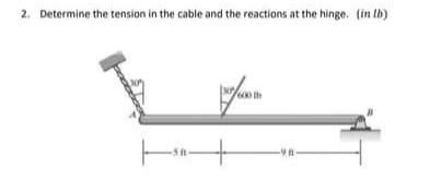 2. Determine the tension in the cable and the reactions at the hinge. (in tb)
