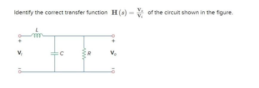 Vo
Identify the correct transfer function H(s) = -
V₁
V₁
HE
R
www
of the circuit shown in the figure.
