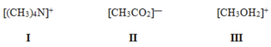 [(CH3)4N]+
I
[CH3CO₂]
II
[CH3OH₂]*
III