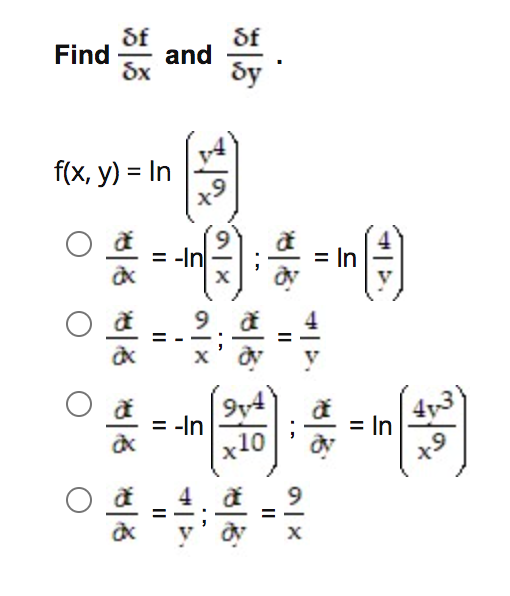 of
Sx
Sf
Find
and
f(x, y) = In
= -In
= In
-In
= In
II
II
II
II
II
II
II
