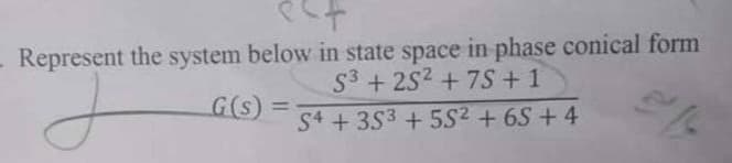- Represent the system below in state space in phase conical form
S3 +25² +75 +1
J
16
G(s) =
S4 +353 + 5S² + 6S+ 4