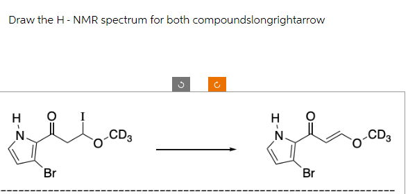 Draw the H-NMR spectrum for both compoundslongrightarrow
Z-I
N
Br
,-CD3
ی
o
N
Br
LCD3