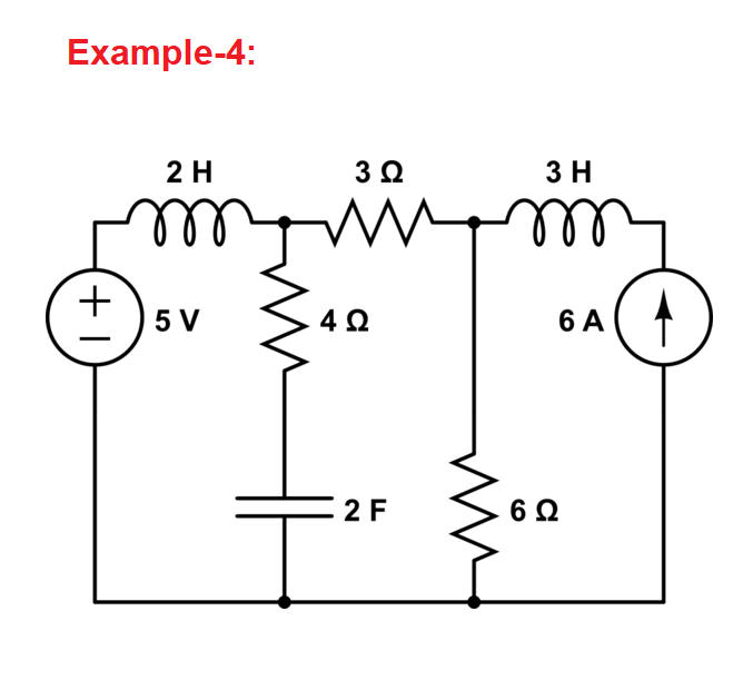 Example-4:
2 H
3Ω
3 H
ll
5 V
6 A
2F
