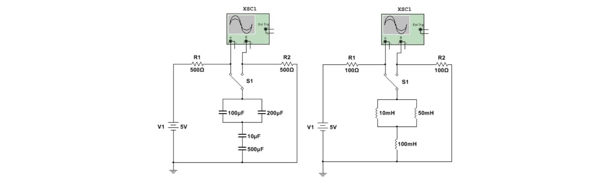 XSCI
Xsci
R1
R2
R1
R2
5000
5000
1000
1000
S1
$1
#100µF
#200µF
10mH
50mH
V1 = 5V
V1 = 5V
10uF
$100mH
#500µF
