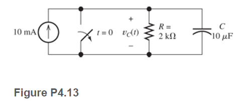 R =
10 mA(1
t = 0 vdt)
2 kΩ
10 μF
Figure P4.13
