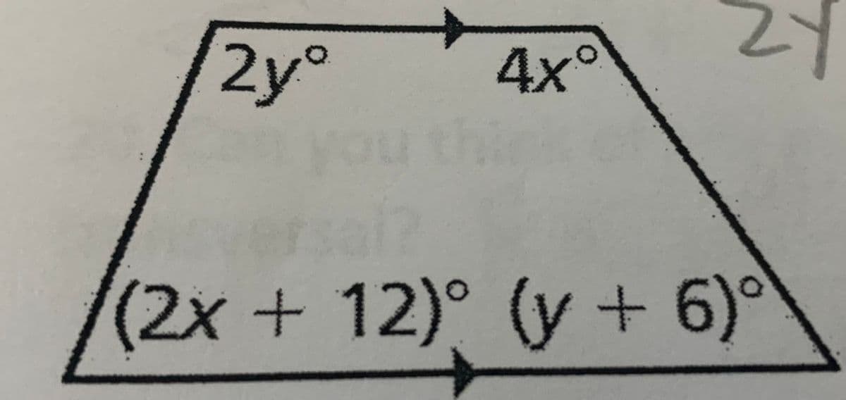 2yo
4x°
러
versale
(2x + 12)° (y + 6) ㅇ