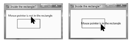 74 Inside the rectangle?
76 Inside the rectangle?
Muuse puinter is nul in the reclanyle
Mouse pointer is in the rectangle
