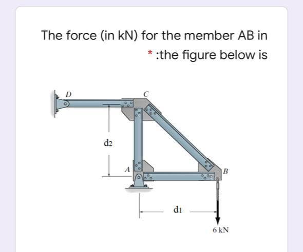 The force (in kN) for the member AB in
:the figure below is
D
d2
B
di
6 kN
