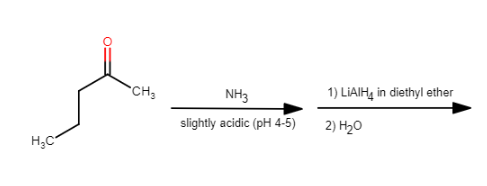 H₂C
CH₂
NH3
slightly acidic (pH 4-5)
1) LIAIH4 in diethyl ether
2) H₂O
