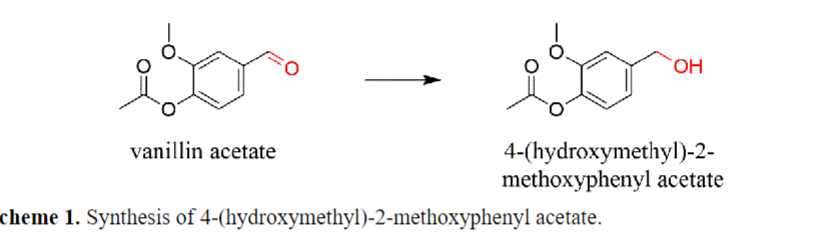 fr
vanillin acetate
OH
4-(hydroxymethyl)-2-
methoxyphenyl acetate
cheme 1. Synthesis of 4-(hydroxymethyl)-2-methoxyphenyl acetate.