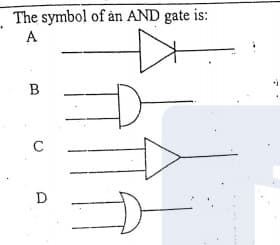 The symbol of ån AND gate is:
A
C
D
B.
