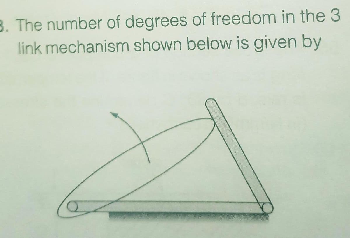 B. The number of degrees of freedom in the 3
link mechanism shown below is given by

