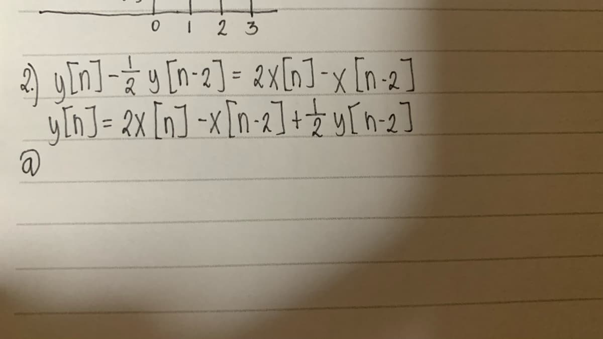 01
2 3
2) y[n] - 22 y [n-2] = 2x [n]-x [n-2]
y[n] = 2x [n]-x[n-2]++y[h=2]
@