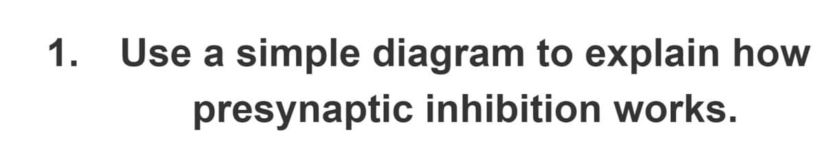 1. Use a simple diagram to explain how
presynaptic inhibition works.