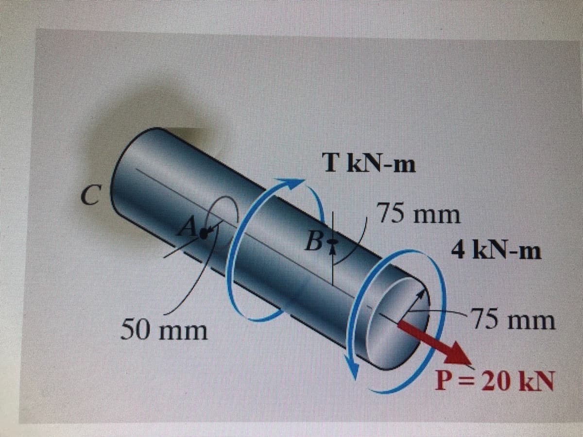 C
50 mm
T kN-m
B₁
75 mm
4 kN-m
Q
75 mm
P= 20 kN