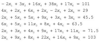 - 2x, + 3x, + 16x, + 38x, + 17x,
= 101
4x, + 2x, + 6x, + 2x, - 2x, + 2x,
= 29
2x, + 5x, + 5x, + 9x, + 3x, + 3x,
= 45.5
6x, + 5x, + 11x, + 8x, + 4x,
9.
= 63.5
2x, + 3x, + 4x, + 9x, + 17x, + 11x,
= 71.5
2x, + 9x, + 8x, + 22x, + 16x, + 9x,
= 103
