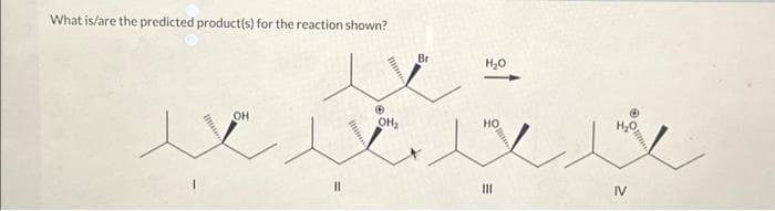 What is/are the predicted product(s) for the reaction shown?
OH
Oma
Br
H₂O
HO
H₂ll
IV