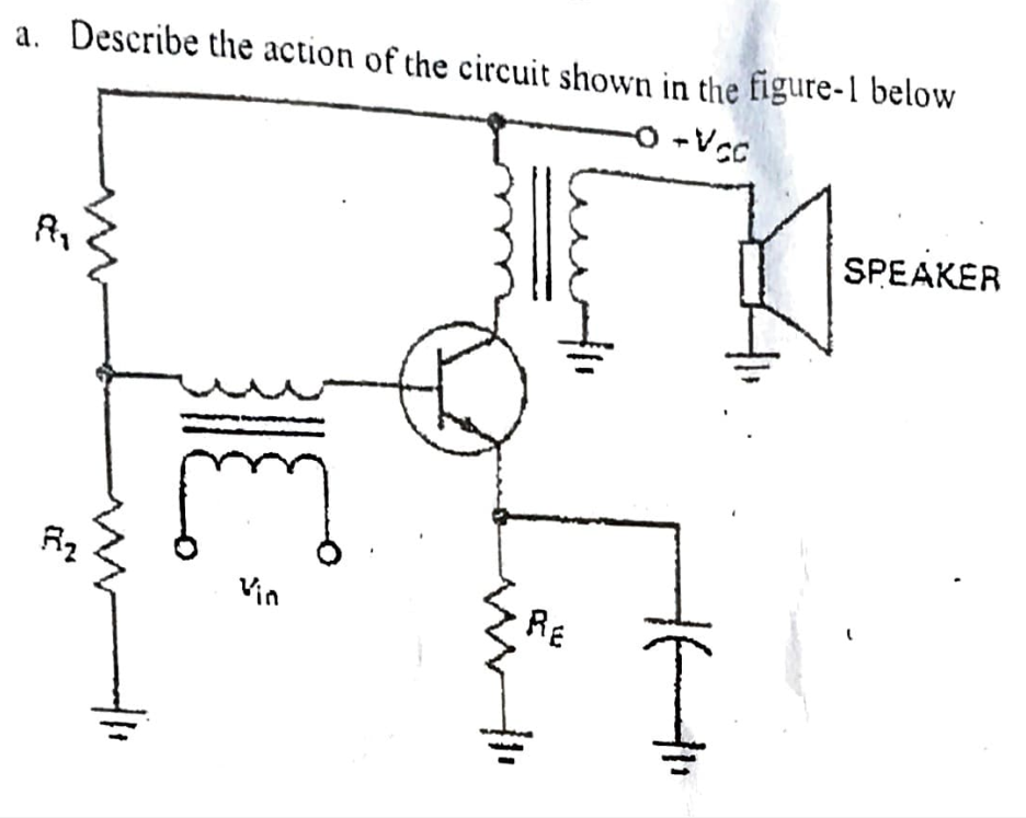a. Describe the action of the circuit shown in the figure-1 below
SPEAKER
Vin
RE
