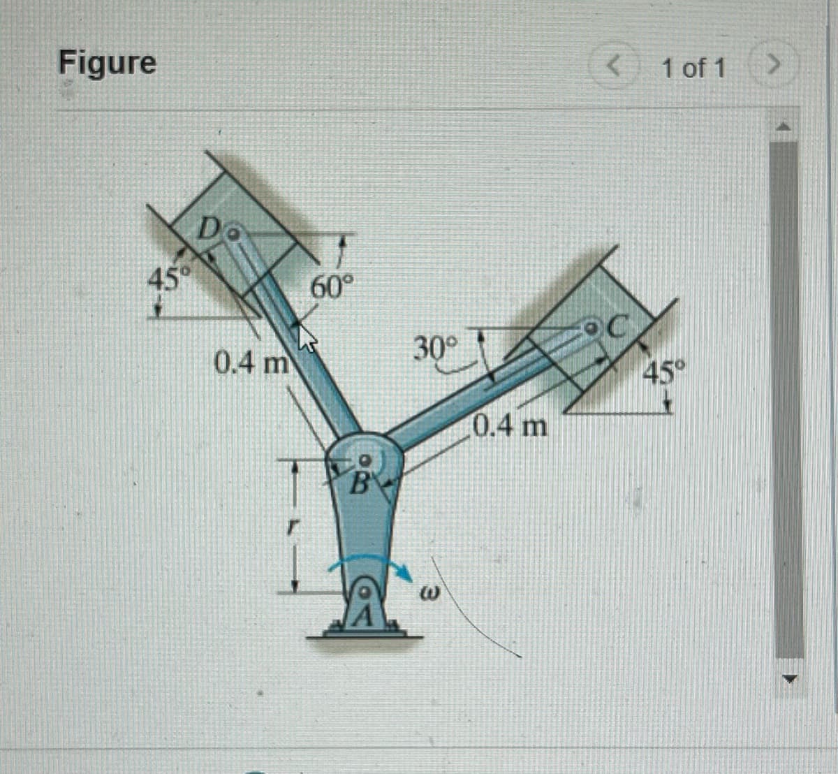 Figure
D
45°
60°
0.4 m
B
30°
0.4 m
ω
1 of 1
45°