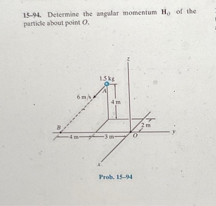 15-94. Determine the angular momentum Ho of the
particle about point O.
6 m/s
-4 m-
1.5 kg
X
4m
3 m-
Prob. 15-94
0
2 m