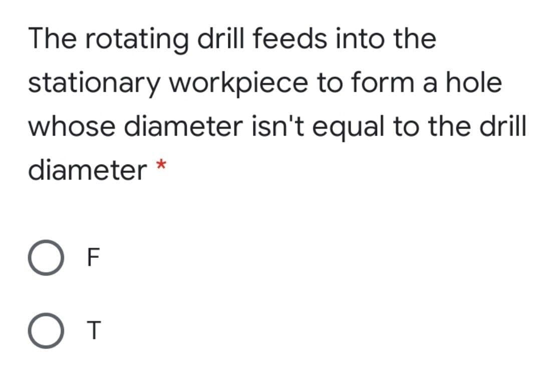 The rotating drill feeds into the
stationary workpiece to form a hole
whose diameter isn't equal to the drill
diameter *
O F
O T
