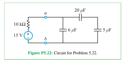 20 µF
10 k2
: 6 µF
:5 µF
15 V(+
b
Figure P5.22: Circuit for Problem 5.22.
