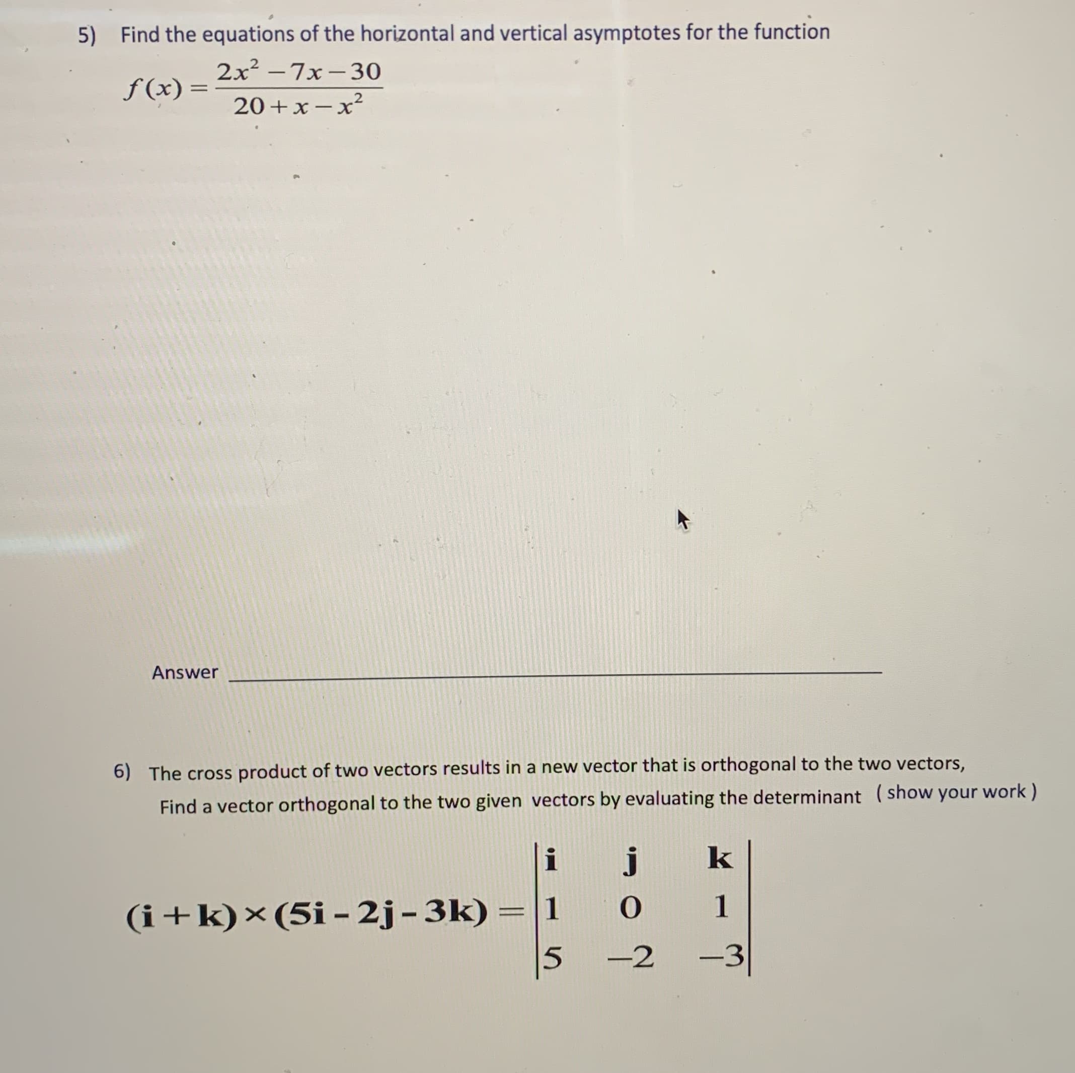 Find the equatians of the haranntal and vertical Reymptotes for the functien
2x -7x- 30
(x) -
20-
