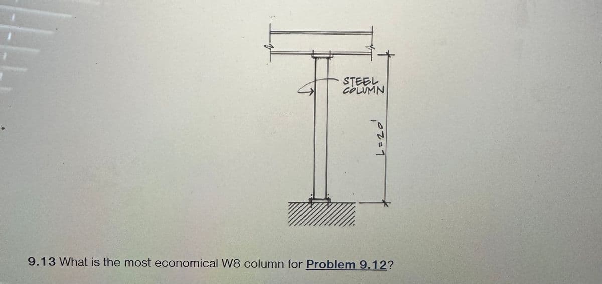 J
STEEL
COLUMN
L = 20'
9.13 What is the most economical W8 column for Problem 9.12?