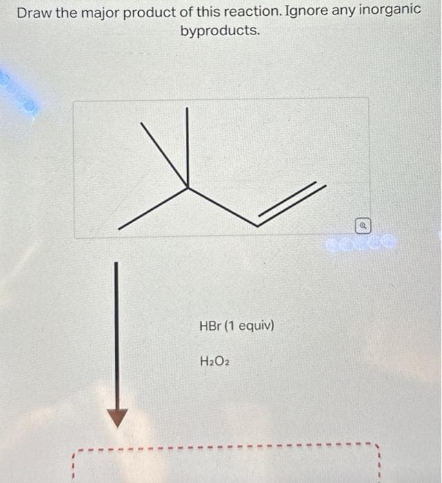 Doodl
Draw the major product of this reaction. Ignore any inorganic
byproducts.
HBr (1 equiv)
H₂O2
Q
COCCO