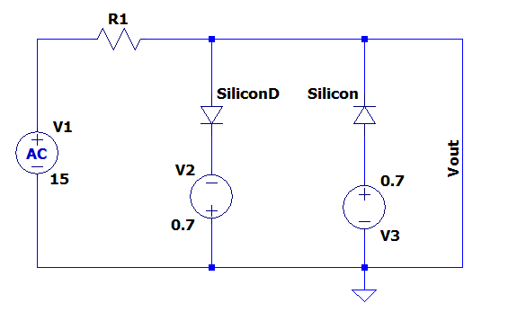 R1
SiliconD
Silicon
V1
AC
V2
15
0.7
t.
0.7
V3
Vout
