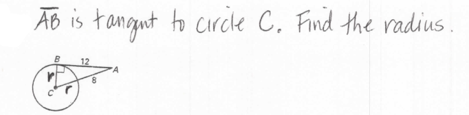 AB is tangut to circle C. Find the radius .
12
