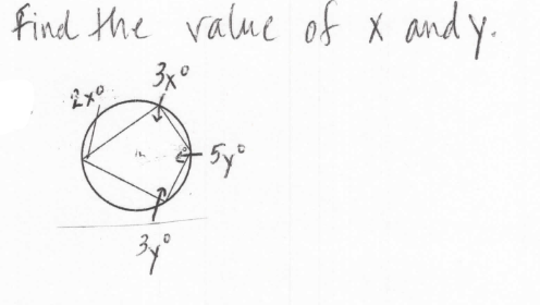 find the value of X and y.
3x°
2x0
