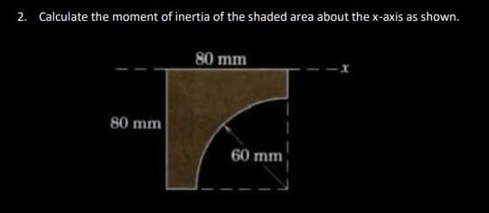 2. Calculate the moment of inertia of the shaded area about the x-axis as shown.
80 mm
80 mm
60 mm