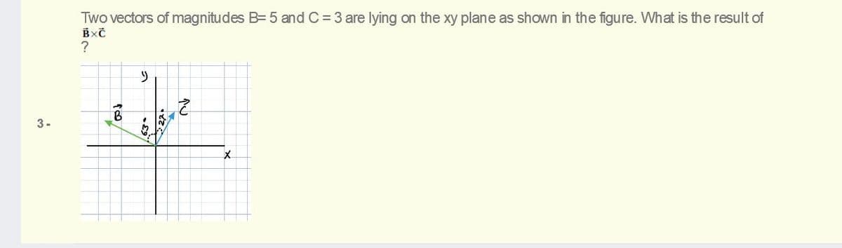 Two vectors of magnitudes B= 5 and C = 3 are lying on the xy plane as shown in the figure. What is the result of
?
3-
