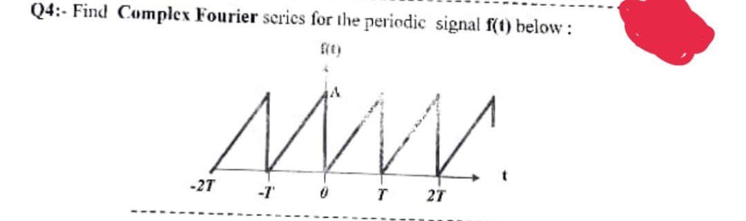 Q4:- Find Complex Fourier series for the periodic signal f(t) below :
-27
-1'
27
