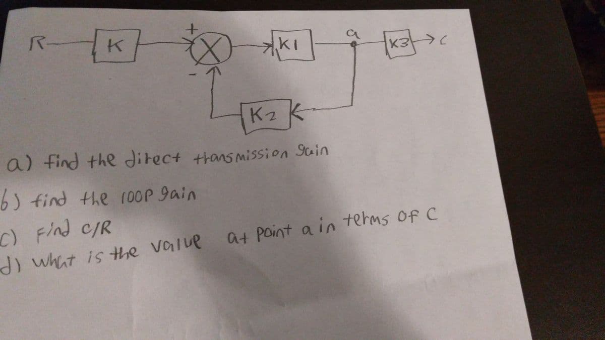 バー K
ki
K3
Kz K
a) find the ditect thansmission Suin
6) find the 100P gain
) Find CIR
at Point a in terms Of C
Mmat is tthe value
