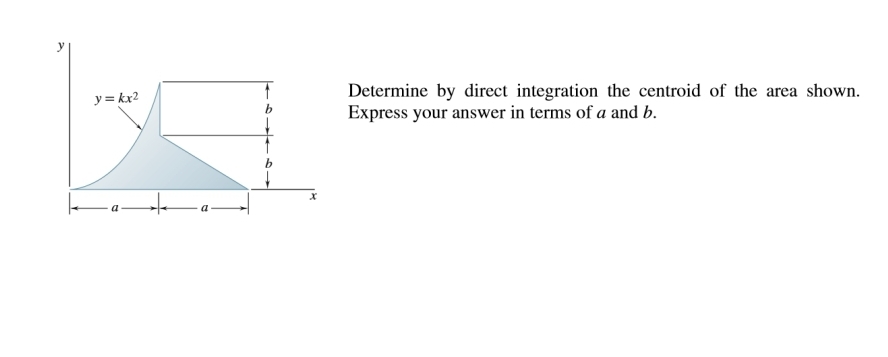 y = kx²
a
Determine by direct integration the centroid of the area shown.
Express your answer in terms of a and b.
