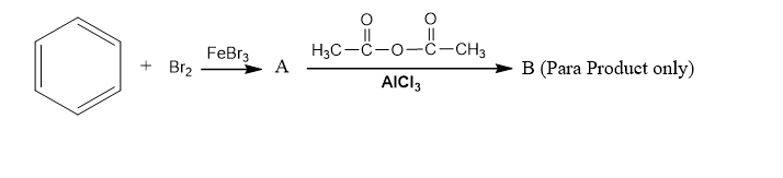 H3C-C-0-Ĉ-CH3
A
FeBr3
+ Br2
B (Para Product only)
AICI,
