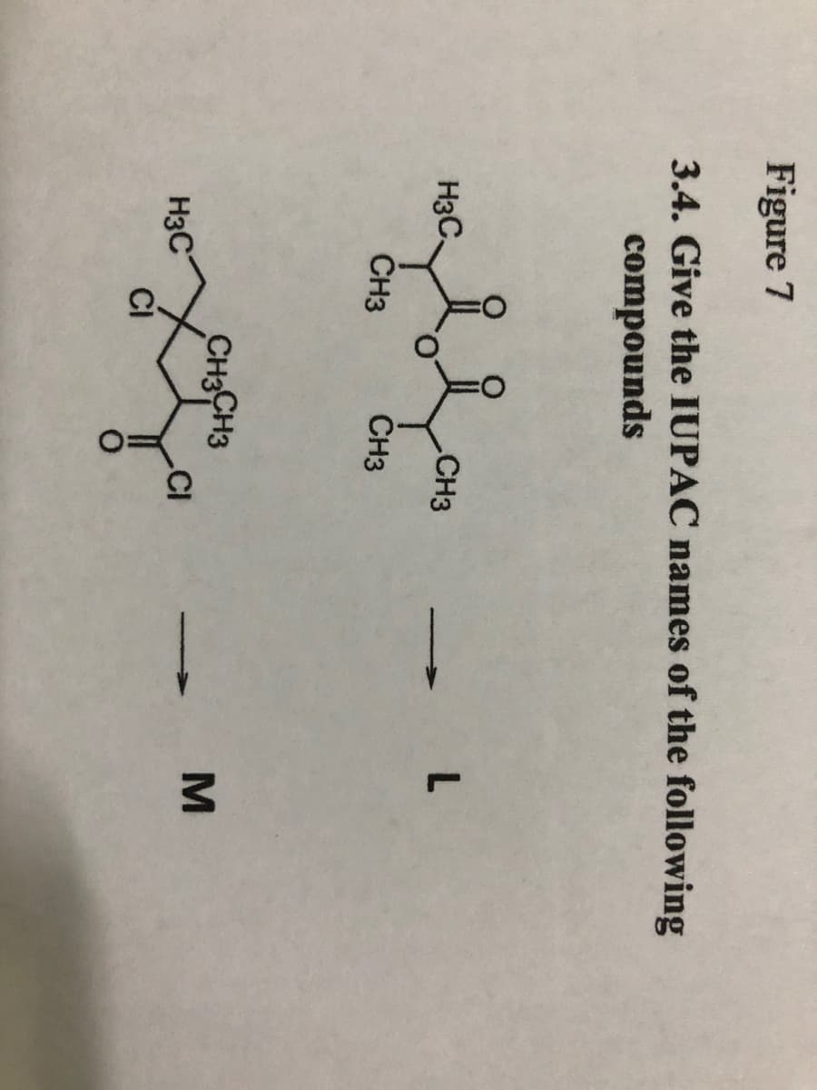 Figure 7
3.4. Give the IUPAC names of the following
compounds
H3C.
CH3
CH3
CH3
CH3CH3
CI
H3C
CI
