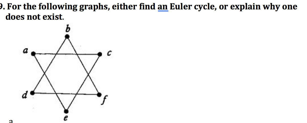 9. For the following graphs, either find an Euler cycle, or explain why one
does not exist.
d
e
a

