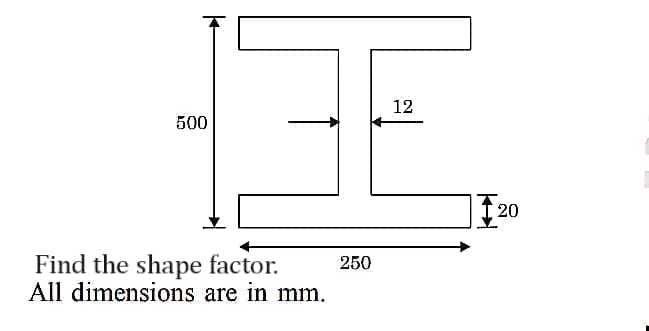 500
Find the shape factor.
All dimensions are in mm.
250
12
H
12
20