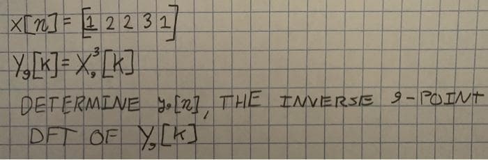 X[n]= 1 2 23 2
Y[K]= X, [K]
DETERMINE .[2] THE INVERSE 9- POINT
DFT OF YLK
