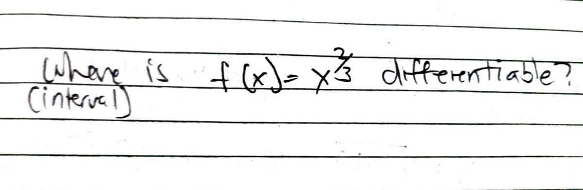 fade x 3 differentiable?
Where is f(x)=
Cinterval