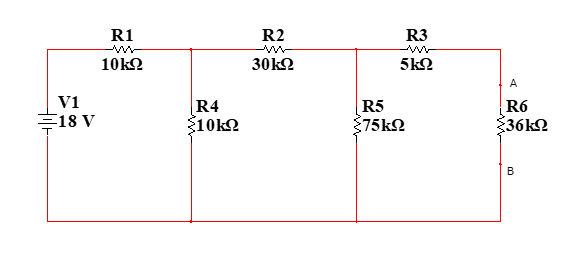 V1
Ξ18 V
R1
10kΩ
|R4
{10kΩ
R2
30kΩ
R3
5ΚΩ
R5
75ΚΩ
A
R6
36kΩ
m
B